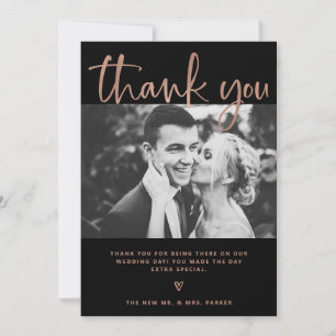 Hochzeit  Elegantes Schwarz und Rose Gold mit Foto Dankeskarte