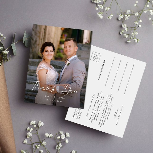 Hochzeit Elegantes Script Foto Vielen Dank Postcar Postkarte (Von Creator hochgeladen)