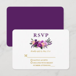 Hochzeit Elegantes Wasserfarben Lila Blumengold RSVP Karte
