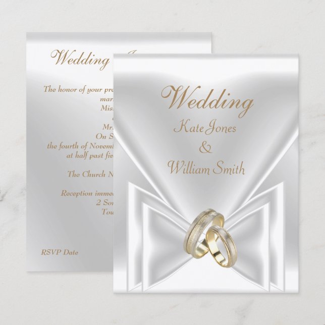 Hochzeit Elegantes White Gold Rings Einladung (Vorne/Hinten)