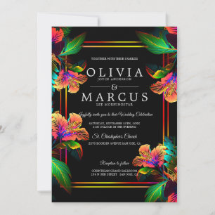 Hochzeit Erstaunliche neon-tropische Hibiskus Einladung