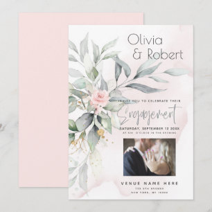 Hochzeit   Eukalyptus-Blätter Wasserfarbe Rose Einladung