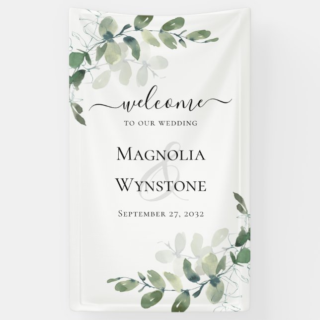 Hochzeit Eukalyptus - Grün Willkommen Banner (Vertikal)
