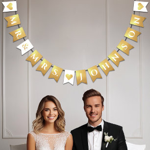 Hochzeit Faux-Gold Herr & Frau Benutzerdefinierter Wimpelkette
