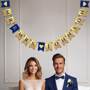 Hochzeit Faux Gold Königlich Blau Herr & Frau Name Wimpelkette