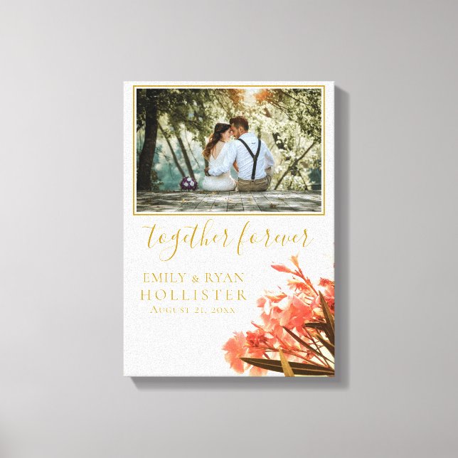 Hochzeit Forever Golden Script Oleander Floral Leinwanddruck (Vorderseite)