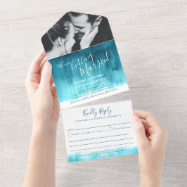 Hochzeit Foto aquamarine Aqua-uAwg-Text All In One Einladung