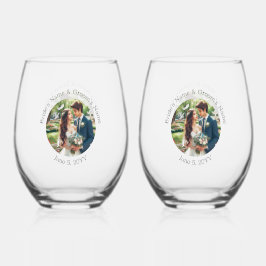 Hochzeit Foto Bride Groom Personalisiert Elegante Weinglas Ohne Stiel