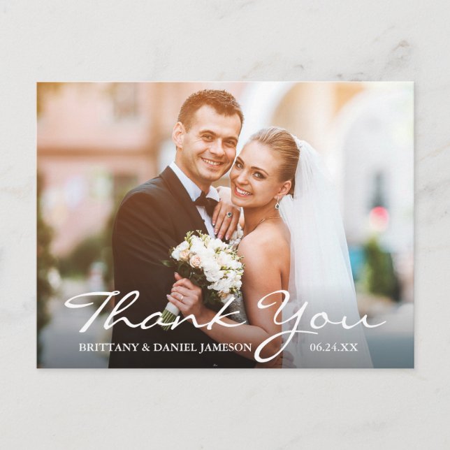 Hochzeit Foto Bride & Groom Vielen Dank Postkarte (Vorderseite)