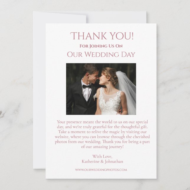 Hochzeit Foto Danke - Modernes rosa Herz Einladung (Vorderseite)