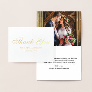 Hochzeit Foto Elegantes Skript Vielen Dank Gold Hi Folienkarte