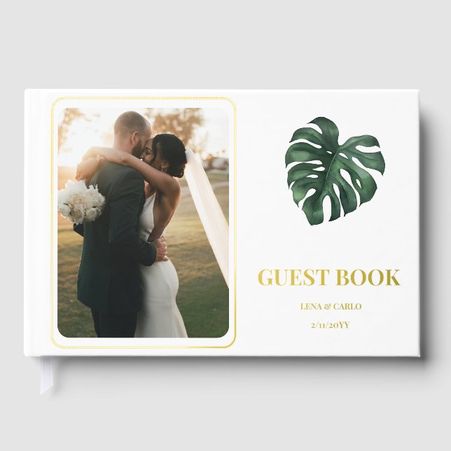Hochzeit Foto Green Leaf Monstera Wedding Gästebuch (Vorderseite)