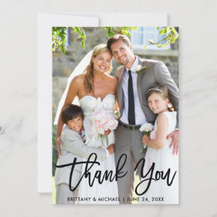 Hochzeit-Foto Moderne Pinselschrift Dankeskarte