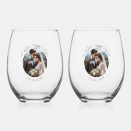 Hochzeit Foto Mr. und Mrs. Personalisiert Elegant Weinglas Ohne Stiel
