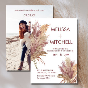 Hochzeit Foto Pampas Grass Elegance Mauve Pink Einladung