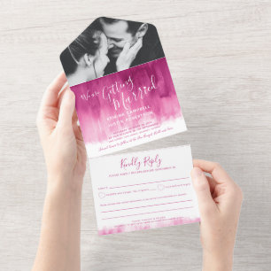 Hochzeit Foto Rosa uAwg-Text All In One Einladung