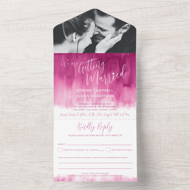Hochzeit Foto Rosa uAwg-Text All In One Einladung (Innen Boden)