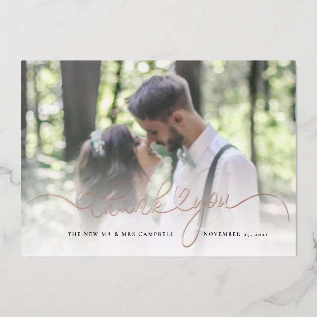 Hochzeit Foto Rose Gold Foil Danke Karte (Vorderseite)