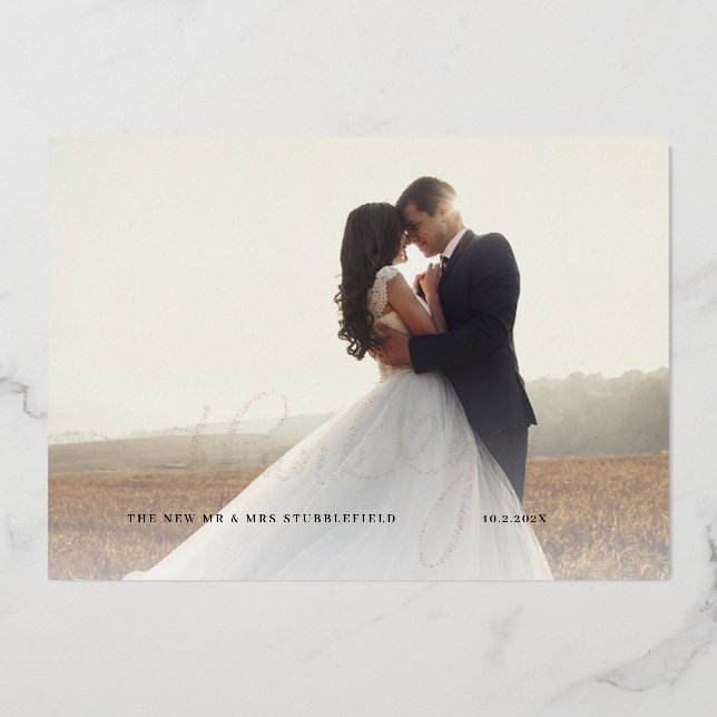 Hochzeit Foto Rose Gold Foil Script Danke Karte (Vorderseite)