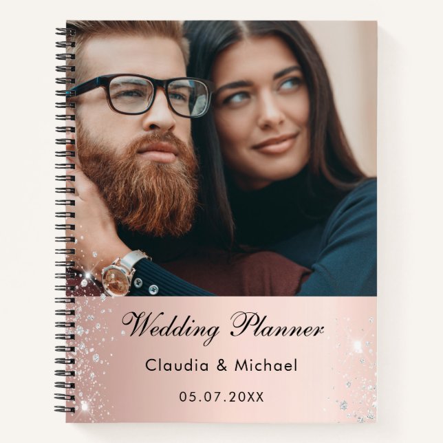 Hochzeit Foto Rose Gold Glitzer Braut Notizbuch (Vorderseite)