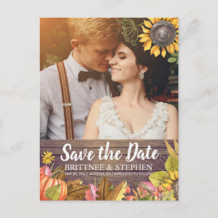 Hochzeit Foto Save the Date Ahorn Blätter Pumpkins Postkarte