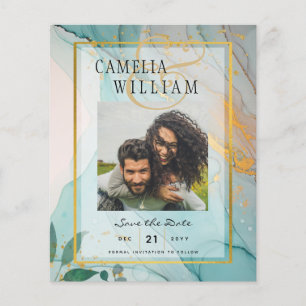 HOCHZEIT FOTO SAVE THE DATE Teal Gold Tinte LeahG Flyer