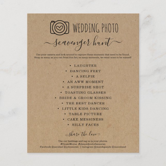 Hochzeit Foto Scavenger Jagd I Spy Game Kraft Flye Flyer (Vorne)