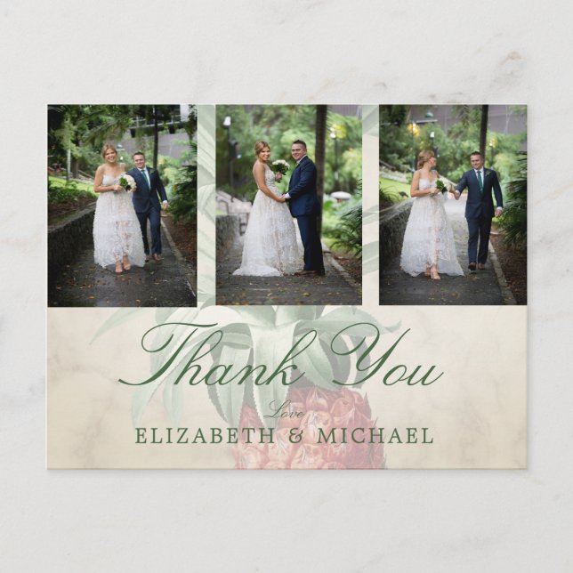 Hochzeit Foto Vielen Dank Ananas Marmor Elegant Postkarte (Vorderseite)