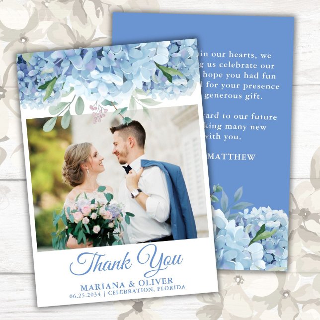 Hochzeit Foto Vielen Dank Blue Hydrangea Floral Einladung (Von Creator hochgeladen)