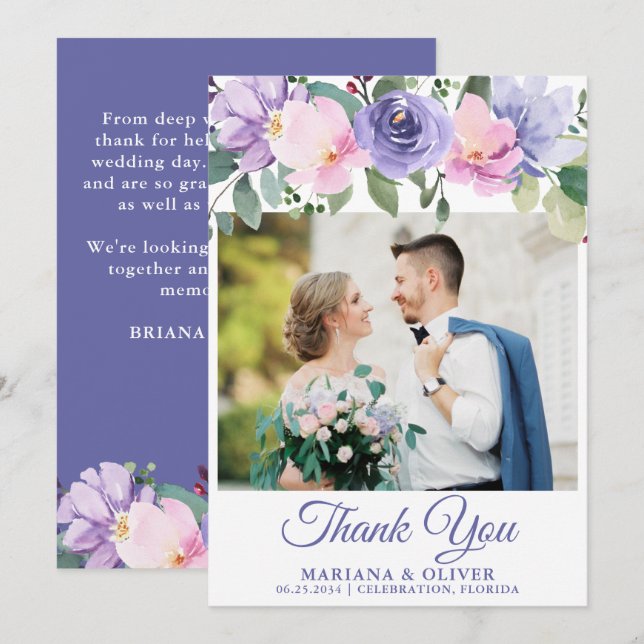 Hochzeit Foto Vielen Dank Card Lavender Pink Flora Einladung (Vorne/Hinten)