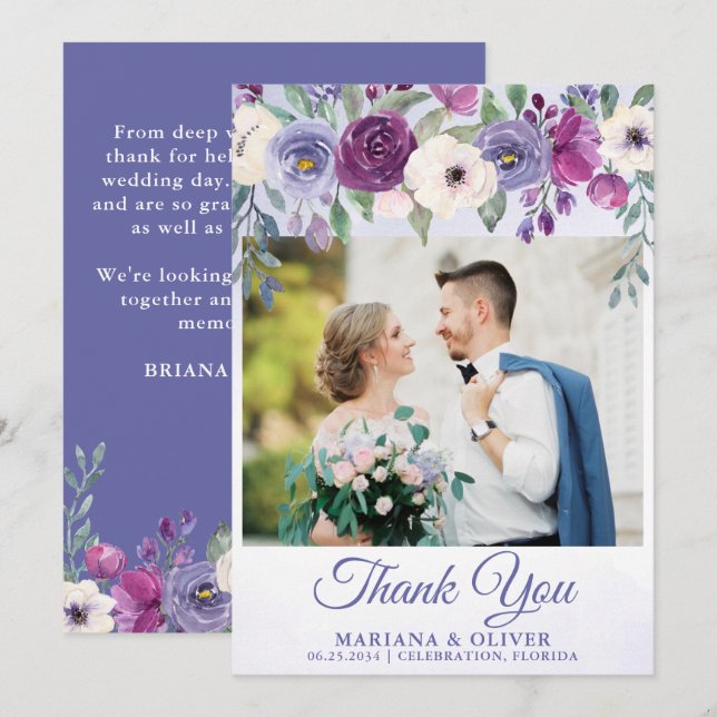 Hochzeit Foto Vielen Dank Ihre Karte Lila Fuchsia  (Vorne/Hinten)