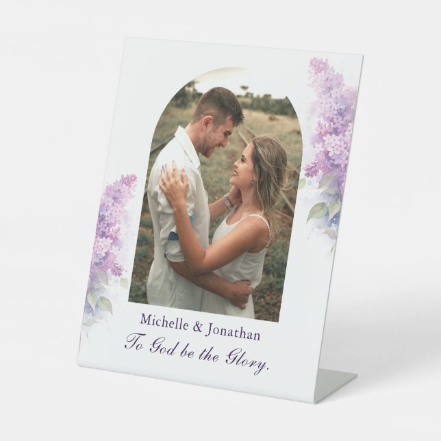 Hochzeit Foto zu Gott sei der Ruhm Christlich Lila Sockelschild (Vorderseite)