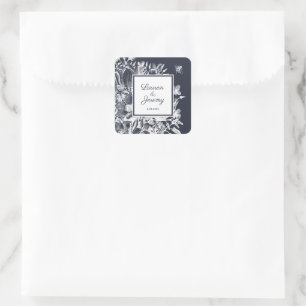 Hochzeit Französisches Bauernhaus Floral Navy & We Quadratischer Aufkleber