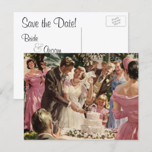 Hochzeit Frischvermählte schneiden Hochzeitstorte  Ankündigungspostkarte