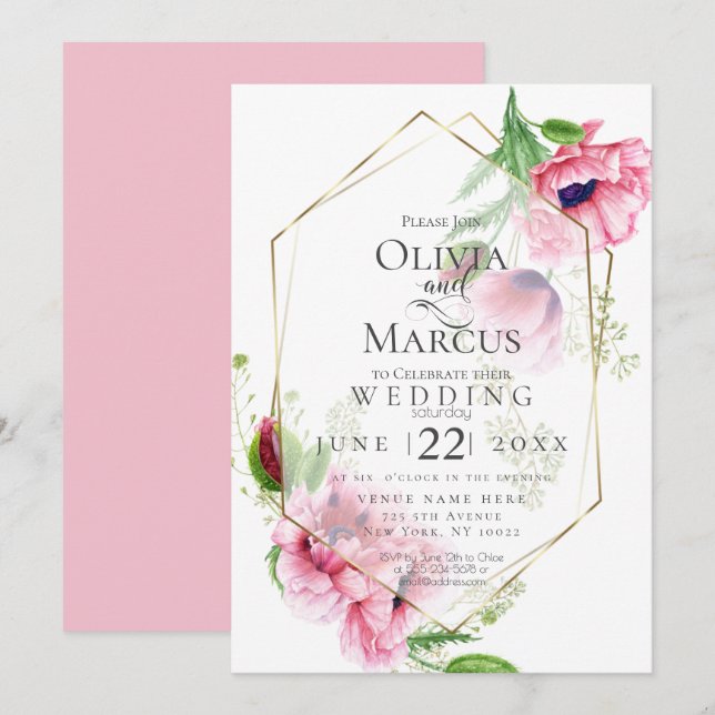 HOCHZEIT | Frühling Pink Poppy Floral Einladung (Vorne/Hinten)