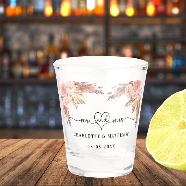 Hochzeit für Frau Pampas-Gras Pink-Blume Schnapsglas (Von Creator hochgeladen)