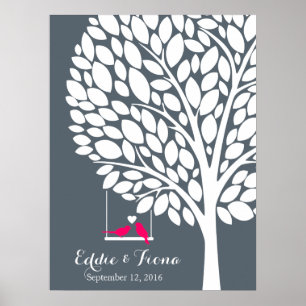 Hochzeit Gästebuch Baum Vogel rosa Signature