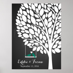 Hochzeit Gästebuch Baum Vogel Türkis Signature