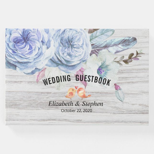 Hochzeit Gästebuch Boho Floral Feathers Rustic Woo (Vorderseite)