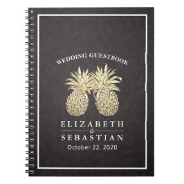 Hochzeit Gästebuch Chic Black Gold Ananas Couple Notizblock
