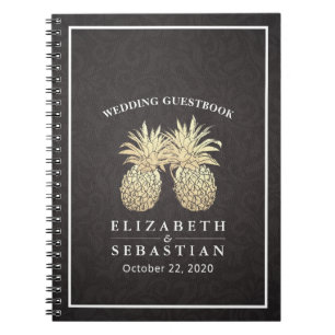 Hochzeit Gästebuch Chic Black Gold Ananas Couple Notizblock