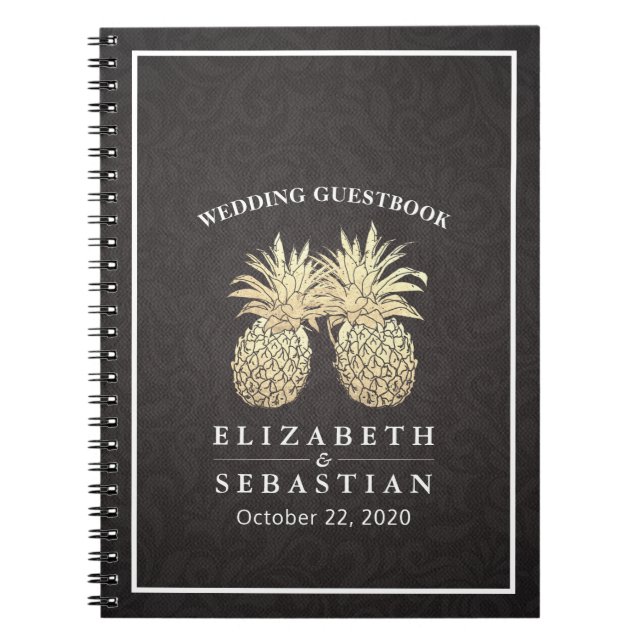 Hochzeit Gästebuch Chic Black Gold Ananas Couple Notizblock (Vorderseite)