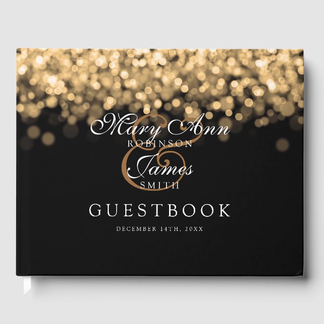 Hochzeit Gästebuch Elegante Gold Lights (Vorderseite)
