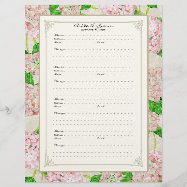Hochzeit Gästebuch Pink Hydrangea Lace Floral Flyer (Vorne)