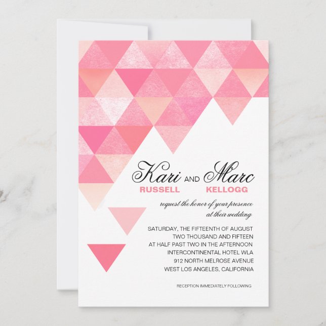 Hochzeit geometrischer Dreiecke | rosa Lila Einladung (Vorderseite)