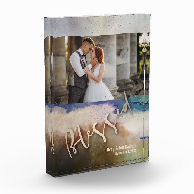 Hochzeit Gesegnet Wasserfarbe Fotoblock (Links)