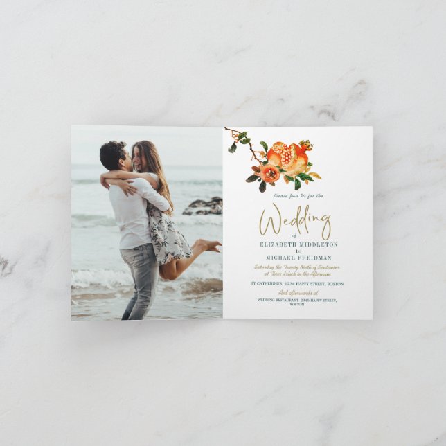 Hochzeit Gold Elegantes Foto Modernes botanisches  Einladung (Innenseite)