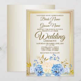 Hochzeit Golden Blue Yellow Floral Frame Rustikal Einladung