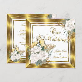 Hochzeit Golden White Rose Champagne Gold Einladung