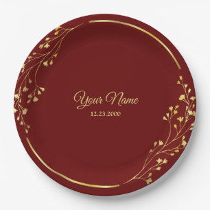 Hochzeit Goldene Blumengeometrische Girlande Rote Pappteller